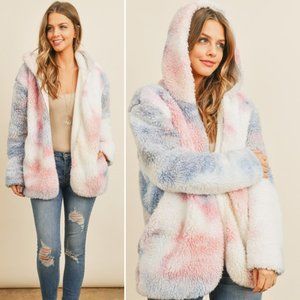 Reversible Sherpa tie dye coat / Ivory